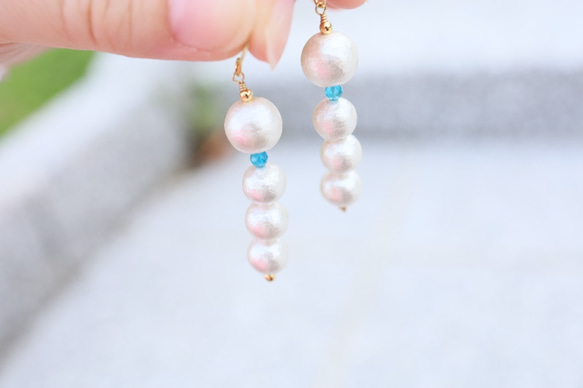 【18K変更可】BALL Blue apatite pierced earrings P0098 第3張的照片