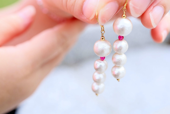 舞踏会/パール＆ルビー イヤリング BALL Artificial ruby earrings P0095-2 4枚目の画像