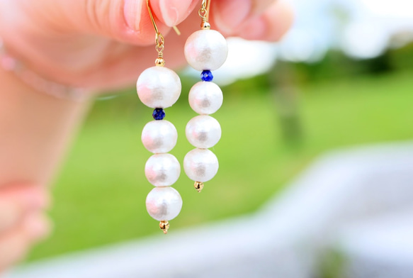 BALL Lapis lazuli  earrings P0099-2 第2張的照片