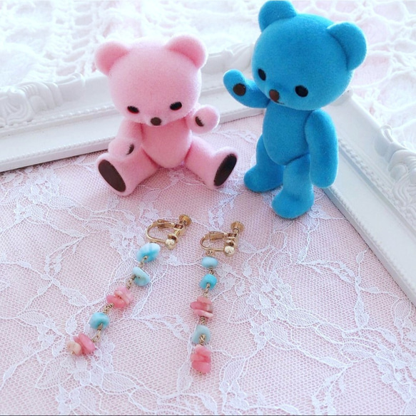 愛 インカ＆ラリマー イヤリング Rhodochrosite&Larimar LOVE earrings  E0006 1枚目の画像