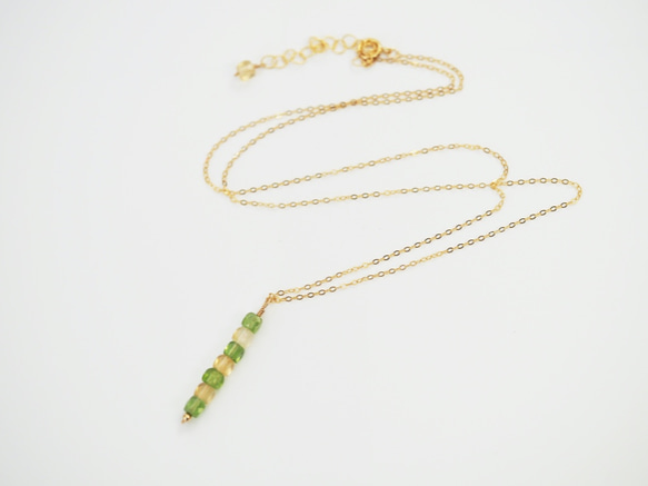 [14KGF] Citrine & Peridot Citrus cube necklace B0066 第3張的照片