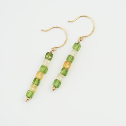 [14KGF] Citrine & Peridot Citrus cube pierced earrings P0117 第3張的照片