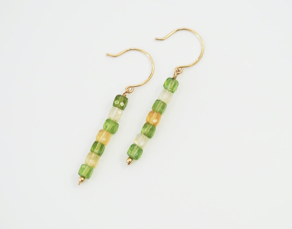 [14KGF] Citrine & Peridot Citrus cube pierced earrings P0117 第3張的照片