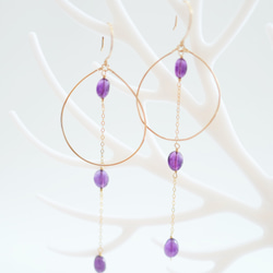 14KGF Jewel Quality Amethyst Circle & Station Earrings P0119 第1張的照片