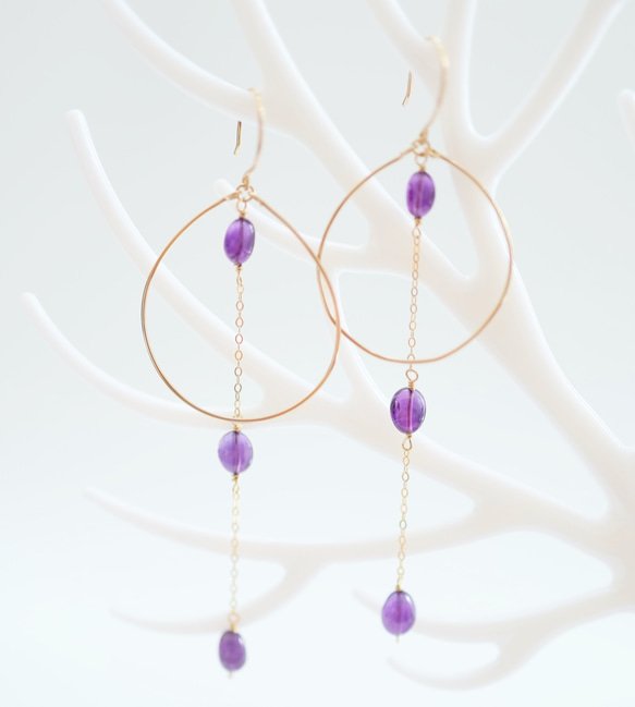 14KGF Jewel Quality Amethyst Circle & Station Earrings P0119 第1張的照片