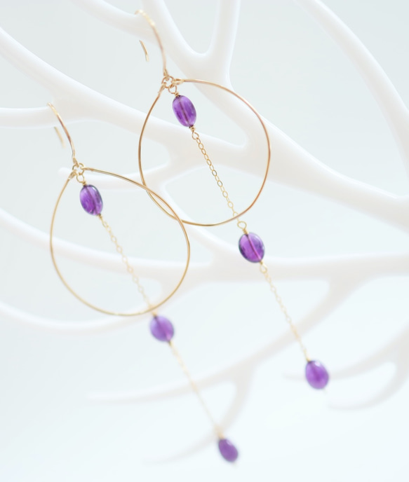 14KGF Jewel Quality Amethyst Circle & Station Earrings P0119 第2張的照片