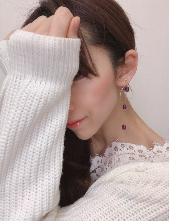 14KGF Jewel Quality Amethyst Circle & Station Earrings P0119 第3張的照片