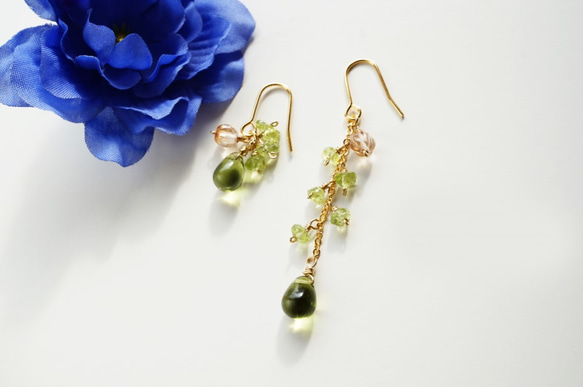 【18K変更可】レディーグリーンピアス ペリドット Lady green Peridot earrings P0045 1枚目の画像