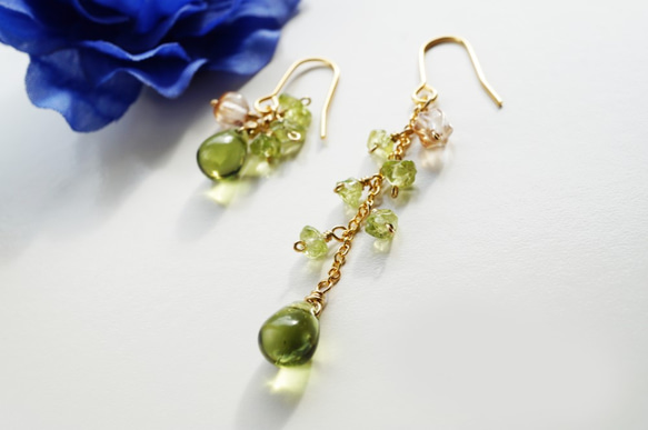 【18K変更可】レディーグリーンピアス ペリドット Lady green Peridot earrings P0045 2枚目の画像