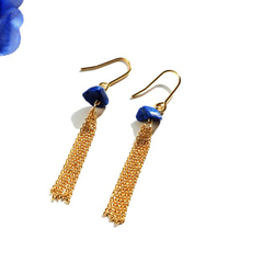ラピスラズリ オリエンタル チェーン ピアス Lapis Lazuli Oriental earrings P0043 1枚目の画像