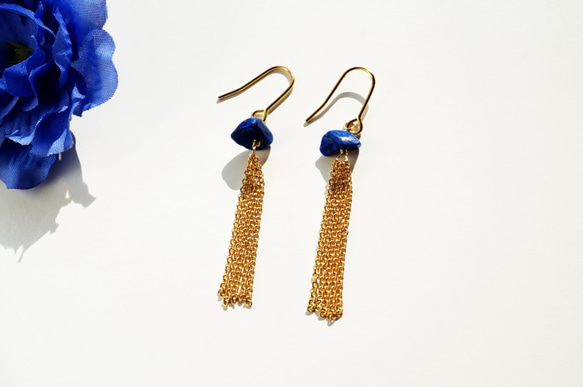 ラピスラズリ オリエンタル チェーン ピアス Lapis Lazuli Oriental earrings P0043 2枚目の画像