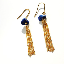 ラピスラズリ オリエンタル チェーン ピアス Lapis Lazuli Oriental earrings P0043 3枚目の画像