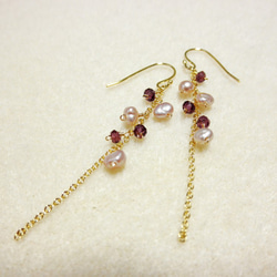 Garnet&Pearl earrings  P0077 第2張的照片