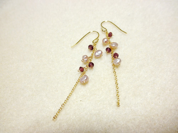 Garnet&Pearl earrings  P0077 第3張的照片