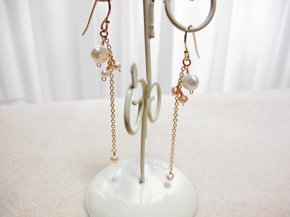 ラグジュアリー 淡水パールのロングピアス Laxuary Pearls Long earrings  P0075 3枚目の画像