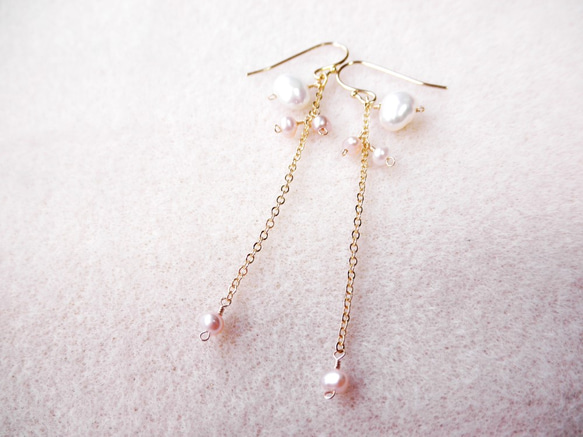 ラグジュアリー 淡水パールのロングピアス Laxuary Pearls Long earrings  P0075 1枚目の画像