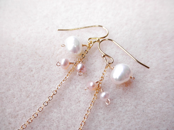 ラグジュアリー 淡水パールのロングピアス Laxuary Pearls Long earrings  P0075 2枚目の画像