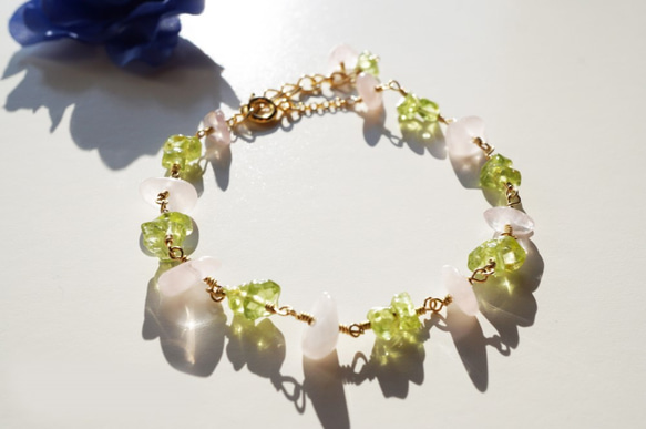 peridot&rose quartz bracelet B0025 第1張的照片