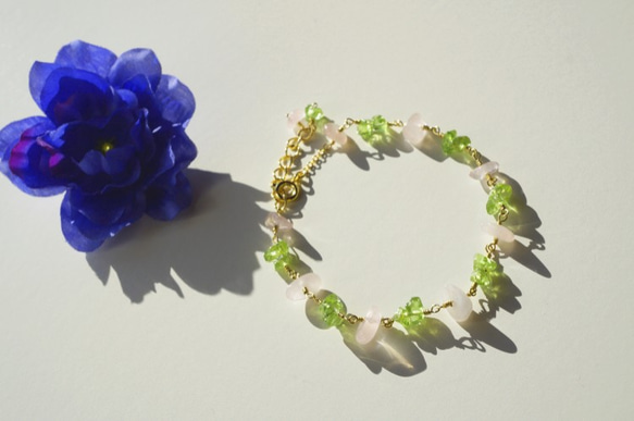 peridot&rose quartz bracelet B0025 第3張的照片