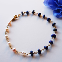 ラピス＆淡水パールブレス Le ciel de la nuit Lapis&Pearl bracelet B0024 1枚目の画像