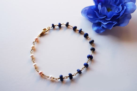 ラピス＆淡水パールブレス Le ciel de la nuit Lapis&Pearl bracelet B0024 3枚目の画像