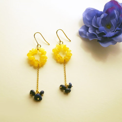 ラピスラズリ＆琥珀 ピアス Bonheur Amber&Lapis earrings P0035 2枚目の画像