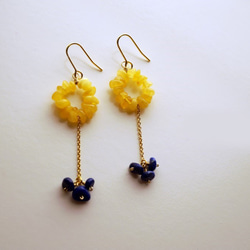 ラピスラズリ＆琥珀 ピアス Bonheur Amber&Lapis earrings P0035 3枚目の画像