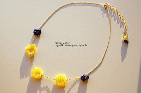 ♡Bonheur♡Amber&Lapis♡necklace♡ﾐﾓｻﾞ♡ラピスラズリ＆琥珀12月誕生石ネックレス 1枚目の画像