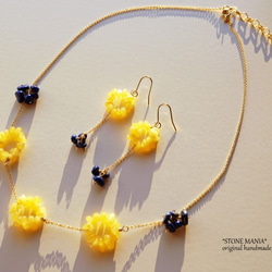 ♡Bonheur♡Amber&Lapis♡necklace♡ﾐﾓｻﾞ♡ラピスラズリ＆琥珀12月誕生石ネックレス 4枚目の画像