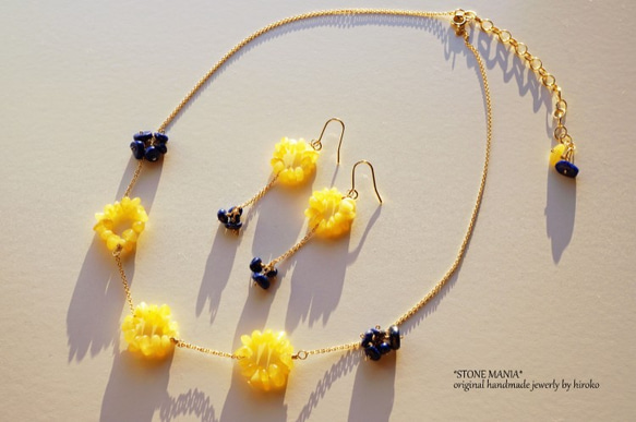 ♡Bonheur♡Amber&Lapis♡necklace♡ﾐﾓｻﾞ♡ラピスラズリ＆琥珀12月誕生石ネックレス 4枚目の画像