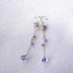 【残り1点】花畑ピアス ライトアメジスト Light Amethyst earrings（14kgf） P0074 2枚目の画像