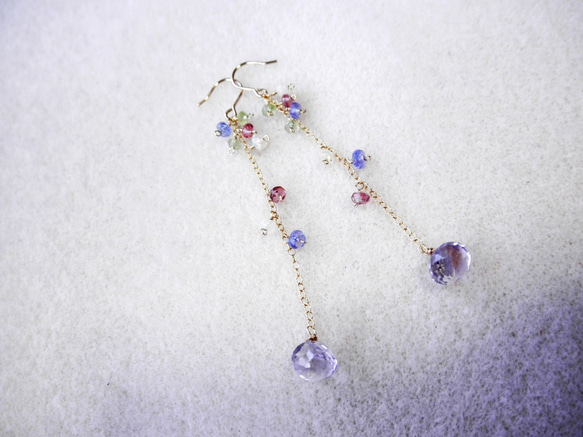 【残り1点】花畑ピアス ライトアメジスト Light Amethyst earrings（14kgf） P0074 3枚目の画像