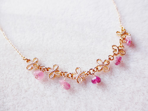 ピンクトルマリンのお花ネックレス  Pink Tourmaline necklace N0016 2枚目の画像