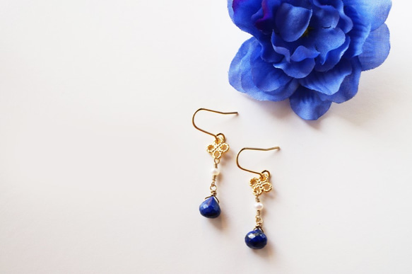 Petit Noël Lapis&Pearl earrings P0034 第1張的照片