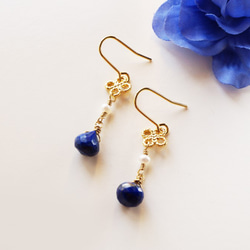 Petit Noël Lapis&Pearl earrings P0034 第2張的照片