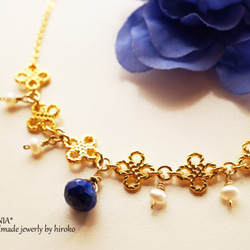 ♡Petit Noël♡Lapis&Pearl♡necklace♡天然石ラピスラズリ12月誕生石ネックレス 1枚目の画像