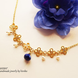 ♡Petit Noël♡Lapis&Pearl♡necklace♡天然石ラピスラズリ12月誕生石ネックレス 2枚目の画像