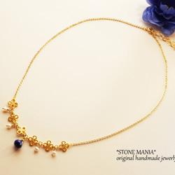 ♡Petit Noël♡Lapis&Pearl♡necklace♡天然石ラピスラズリ12月誕生石ネックレス 3枚目の画像