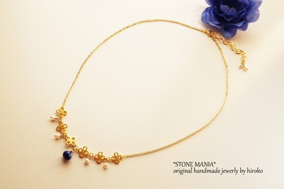 ♡Petit Noël♡Lapis&Pearl♡necklace♡天然石ラピスラズリ12月誕生石ネックレス 3枚目の画像