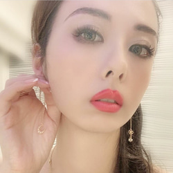 月亮和珍珠不對稱耳環 Moon&Pearl Asymmetry earrings P0071 第2張的照片