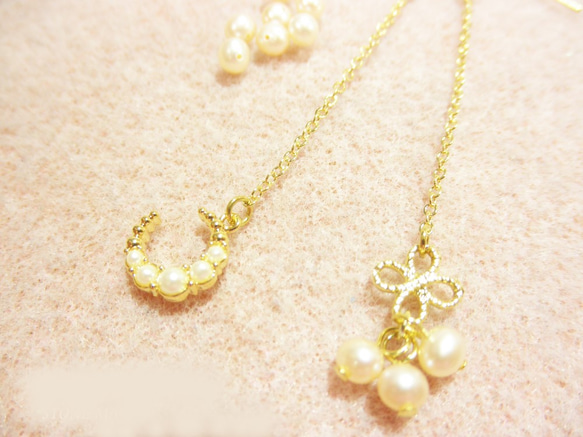 月亮和珍珠不對稱耳環 Moon&Pearl Asymmetry earrings P0071 第5張的照片