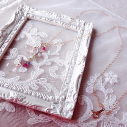 【残り1点】花畑ネックレス 2way ローズクォーツ Rose quartz necklace（14kgf） N0015 3枚目の画像