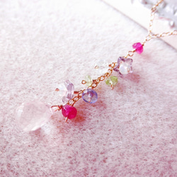 【残り1点】花畑ネックレス 2way ローズクォーツ Rose quartz necklace（14kgf） N0015 4枚目の画像