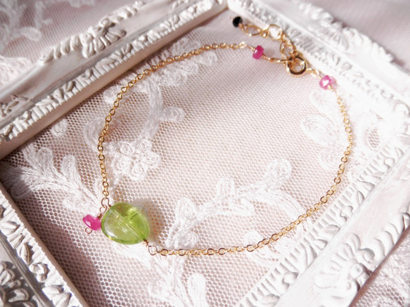 ペリドット&ルビーのキャンディーブレス Peridot&Ruby Sweety bracelet B0044 1枚目の画像