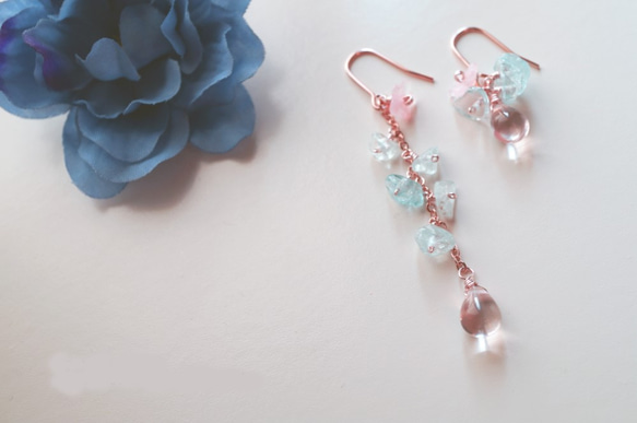 レディー ブルー＆ピンク アクアマリン ピアス Lady blue&pink earrings P0032 3枚目の画像