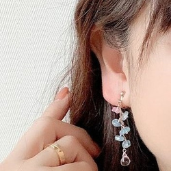 レディー ブルー＆ピンク アクアマリン ピアス Lady blue&pink earrings P0032 2枚目の画像