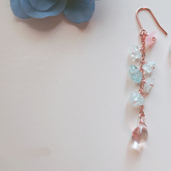 レディー ブルー＆ピンク アクアマリン ピアス Lady blue&pink earrings P0032 4枚目の画像