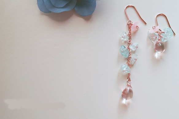 レディー ブルー＆ピンク アクアマリン ピアス Lady blue&pink earrings P0032 4枚目の画像