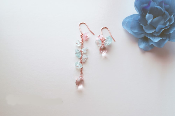 レディー ブルー＆ピンク アクアマリン ピアス Lady blue&pink earrings P0032 1枚目の画像