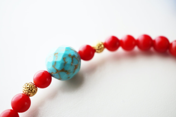 綠松石安藤 珊瑚 Brecelet Turquoise&Coral brecelet B0054 第2張的照片